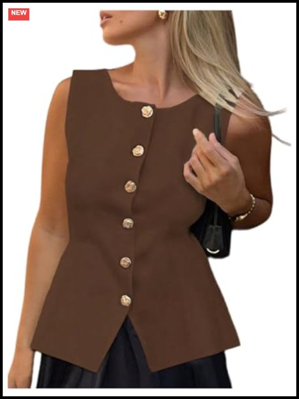 Knit Button Down Vest Top Sleeveless Cardigan Sweater for Women